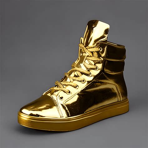 metallic gold high top sneakers.